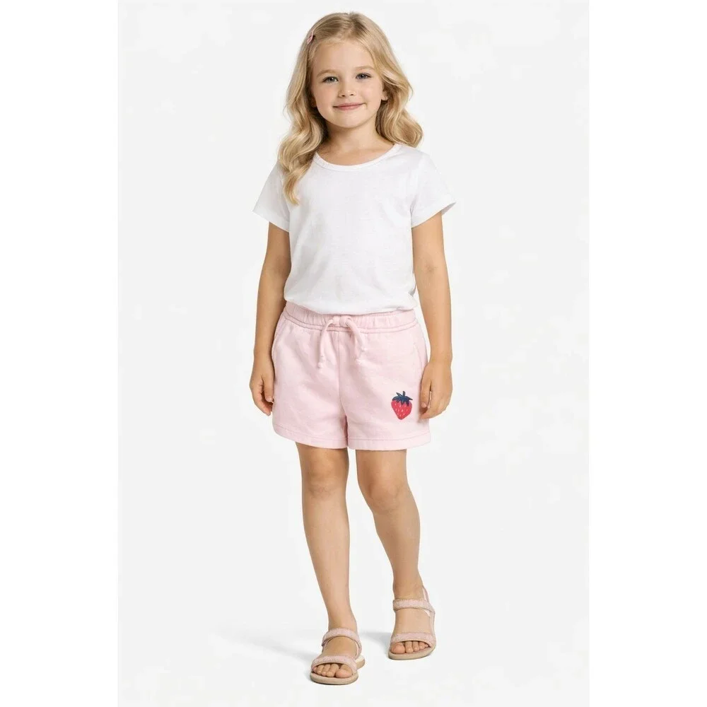 TRUCKER + TATE‎ Girls Pink Short Strawberry 7 Embroidered Elastic Waist